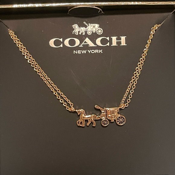 NWT Coach Necklace ~ Golden Horse & Carriage ~ MSRP $118 - Picture 2 of 6